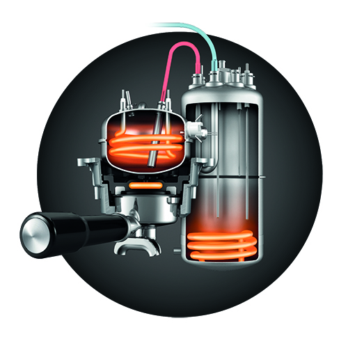 the Dual Boiler™ Expresso en Acier inoxydable brossé extraction précise et répétable