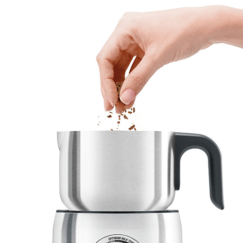 the Milk Cafe™ Milk Frothers in Brushed Stainless Steel induction heating