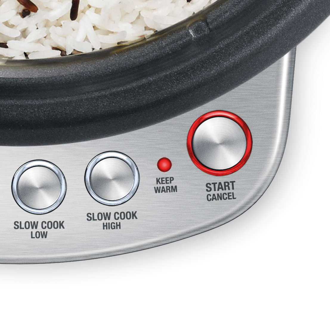 the Risotto Plus™ Rice Cooker in Silver keep warm functionality