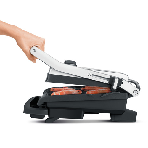 The AdjustaGrill™ Sandwich Maker in Brushed Stainless Steel ribbed plate design