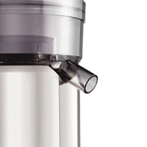 the Nutri Juicer® in silver custom designed juice nozzle