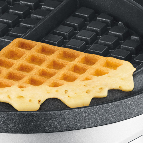 the No-Mess Waffle™ Waffle Maker in Brushed Stainless Steel no mess moat