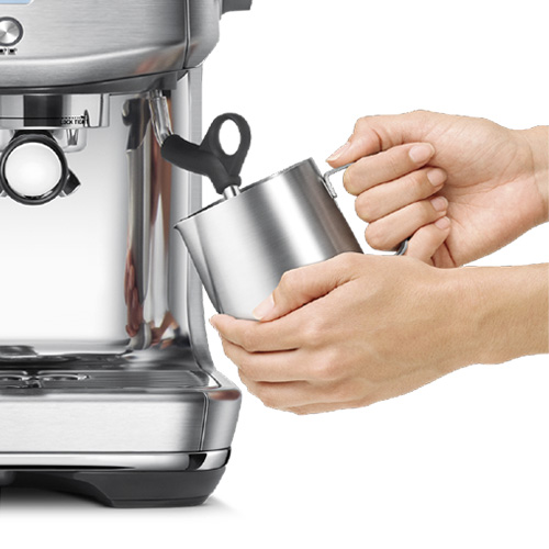 the Barista Pro Espresso Machine in Brushed Stainless Steel microfoam milk texturing